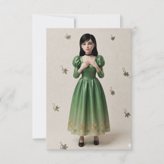 3D Smaragdgroene Prinsessen Karakter Bedankkaart (Voorkant)
