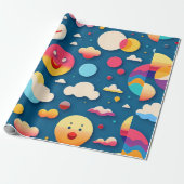 3D Smile Circles Regenboog Patroon Cadeaupapier (Uitgerold)