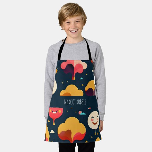 3D Smile Faces Geel Kleurrijk Patroon Schort (Gedragen)