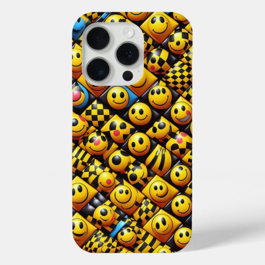 3D Smiley Face Mozaïek Hoestelcase - Geel & Zwart Case-Mate iPhone Case (Achterkant)
