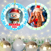 3D Sneeuwman Kerst Aangepaste Kinder Foto Keramisch Ornament