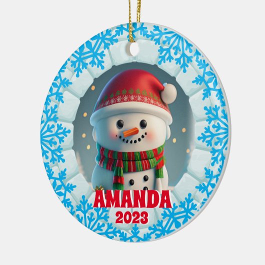 3D Sneeuwman Kerst Aangepaste Kinder Foto Keramisch Ornament (Links)