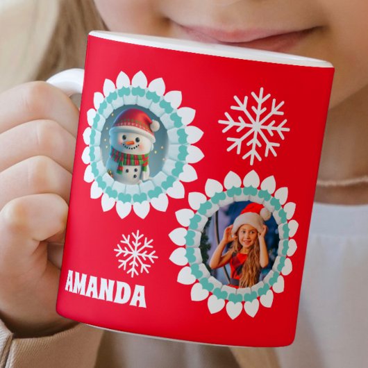 3D Sneeuwman Kerst Gepersonaliseerde Kinder Foto Koffiemok