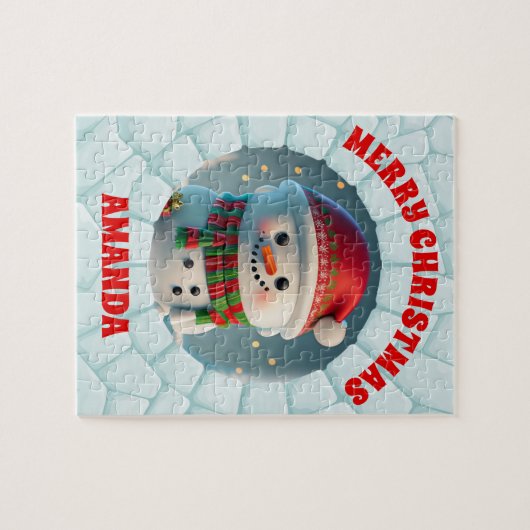 3D Sneeuwman Kerst Gepersonaliseerde Kinderen Legpuzzel (Horizontaal)