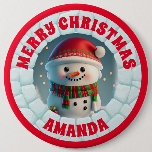 3D Sneeuwman Kerst Gepersonaliseerde Kinderen Ronde Button 6,0 Cm (Voorkant)