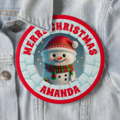 3D Sneeuwman Kerst Gepersonaliseerde Kinderen Ronde Button 6,0 Cm (In situ)