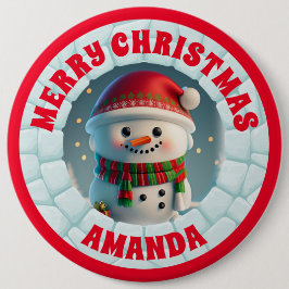 3D Sneeuwman Kerst Gepersonaliseerde Kinderen Ronde Button 6,0 Cm