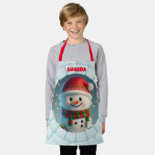 3D Sneeuwman Kerst Gepersonaliseerde Kinderen Schort (Gedragen)