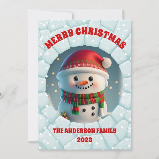 3D Sneeuwman Kerstmis Feestdagenkaart (Voorkant)