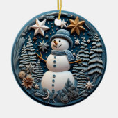 3D Sneeuwman Kerstmis Keramisch Ornament (Voorkant)