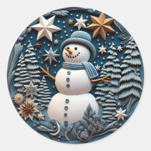 3D Sneeuwman Kerstmis Ronde Sticker