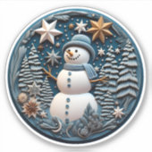 3D Sneeuwman Kerstmis Sticker (Voorkant)