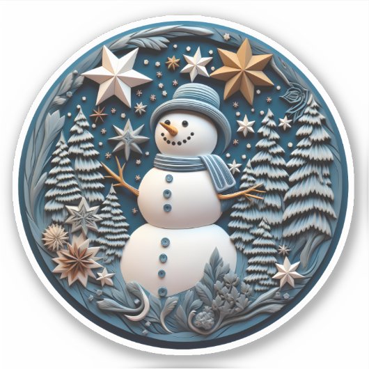 3D Sneeuwman Kerstmis Sticker (Voorkant)