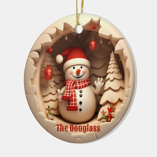 3D Sneeuwman met Santa Hat Keramisch Ornament (Links)