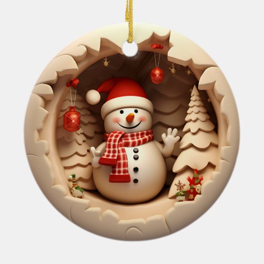 3D Sneeuwman met Santa Hat Keramisch Ornament (Achterkant)