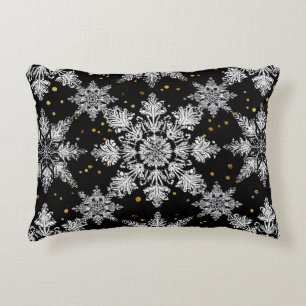 ❄️ 3D Sneeuwvlok Zwarte Accent Kussen Winter Decor