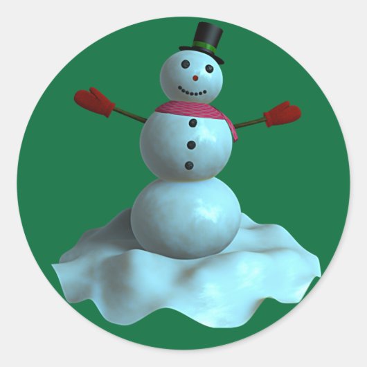 3D Snowman Ronde Sticker (Voorkant)