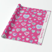  3D Sparkly Crystal Gemstone Harten op Roze Cadeaupapier (Uitgerold)