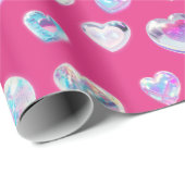  3D Sparkly Crystal Gemstone Harten op Roze Cadeaupapier (Rol Hoek)