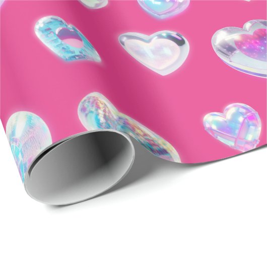3D Sparkly Crystal Gemstone Harten op Roze Cadeaupapier (Rol Hoek)