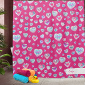  3D Sparkly Crystal Gemstone Harten op Roze Douchegordijn