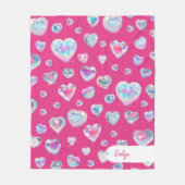 3D Sparkly Crystal Gemstone Harten op Roze Fleece Deken (Voorkant)