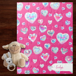  3D Sparkly Crystal Gemstone Harten op Roze Legpuzzel