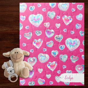 3D Sparkly Crystal Gemstone Harten op Roze Legpuzzel