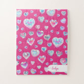  3D Sparkly Crystal Gemstone Harten op Roze Legpuzzel (Verticaal)