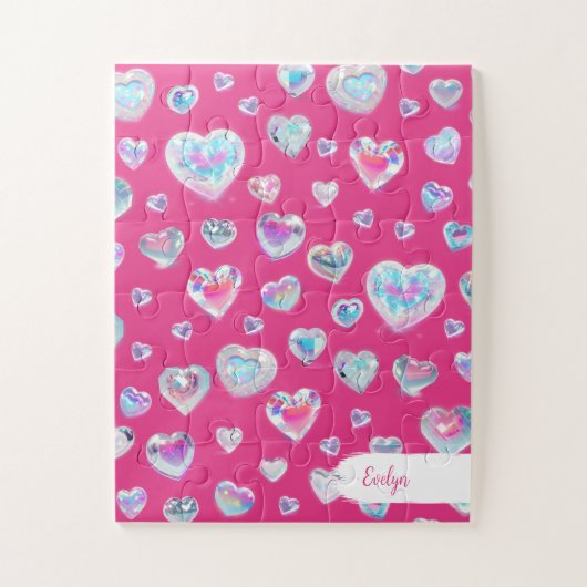  3D Sparkly Crystal Gemstone Harten op Roze Legpuzzel (Verticaal)