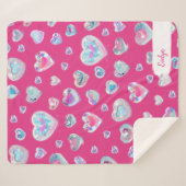  3D Sparkly Crystal Gemstone Harten op Roze Sherpa Deken (Voorkant (horizontaal))