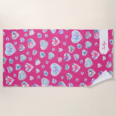  3D Sparkly Crystal Gemstone Harten op Roze Strandlaken (Voorkant)