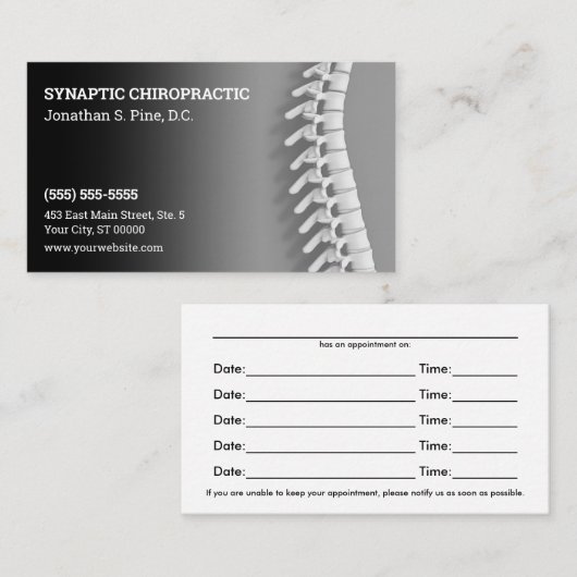 3D Spine Black Grey Chiropractic Appointards Afsprakenkaartje (Voorkant / Achterkant)