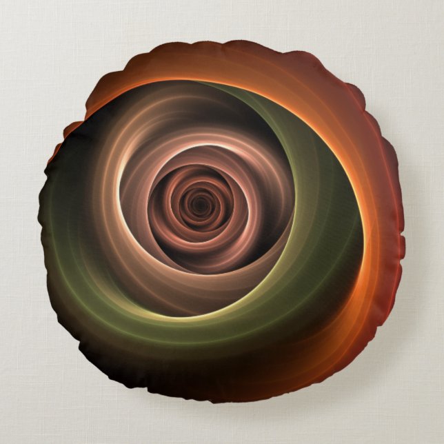 3D-spiraal Abstracte warme kleuren moderne fractal Rond Kussen (Voorkant)