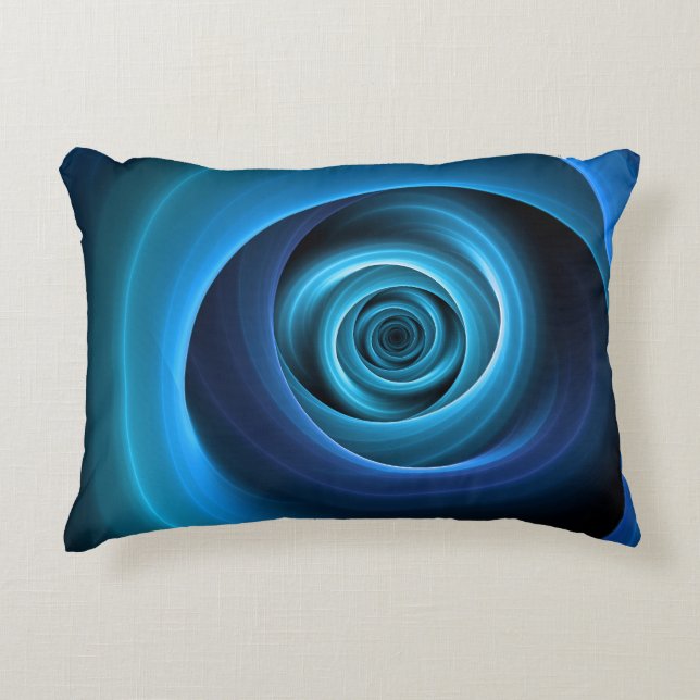 3D Spiraal Blauwe Kleuren Moderne Abstracte Fracta Accent Kussen (Voorkant)