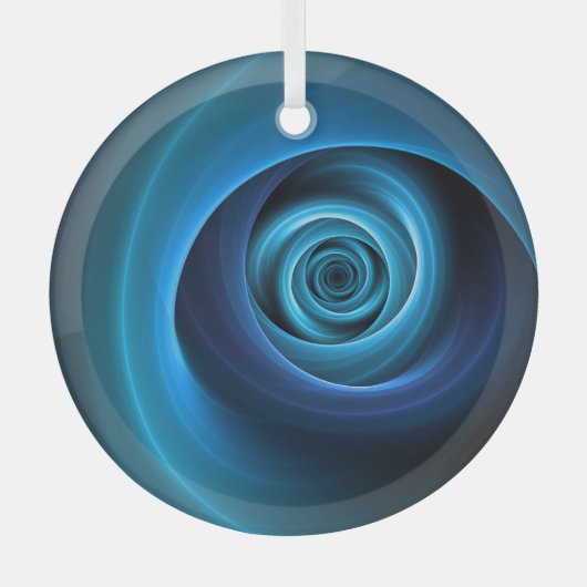 3D Spiraal Blauwe Kleuren Moderne Abstracte Fracta Glas Ornament (Voorkant)