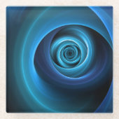 3D Spiraal Blauwe Kleuren Moderne Abstracte Fracta Glazen Onderzetter (Voorkant)