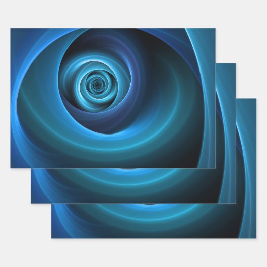 3D Spiraal Blauwe Kleuren Moderne Abstracte Fracta Inpakpapier Vel (Set)