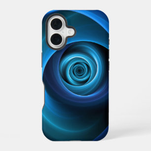 3D Spiraal Blauwe Kleuren Moderne Abstracte Fracta iPhone 16 Hoesje
