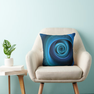 3D Spiraal Blauwe Kleuren Moderne Abstracte Fracta Kussen