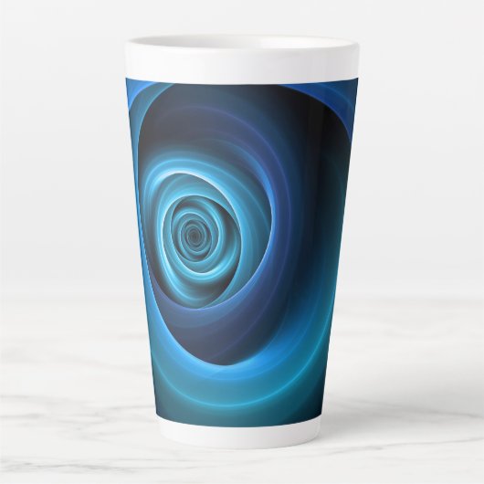 3D Spiraal Blauwe Kleuren Moderne Abstracte Fracta Latte Mok (Voorkant)