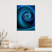 3D Spiraal Blauwe Kleuren Moderne Abstracte Fracta Poster (Keuken)