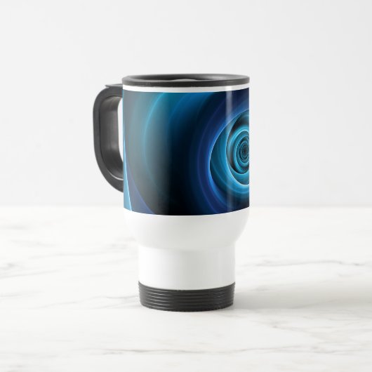 3D Spiraal Blauwe Kleuren Moderne Abstracte Fracta Reisbeker (Voorkant links)