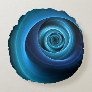 3D Spiraal Blauwe Kleuren Moderne Abstracte Fracta Rond Kussen