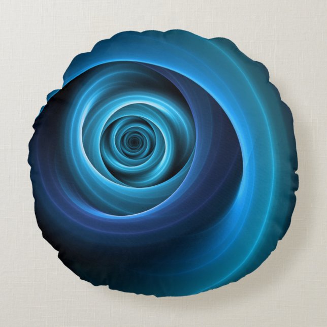 3D-spiraal blauwe kleuren moderne abstracte fracta Rond Kussen (Voorkant)