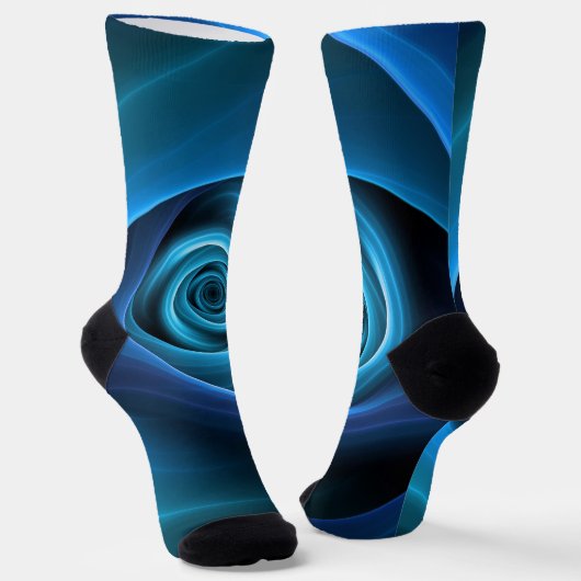 3D Spiraal Blauwe Kleuren Moderne Abstracte Fracta Sokken (Gebogen)