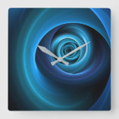 3D Spiraal Blauwe Kleuren Moderne Abstracte Fracta Vierkante Klok (Voorkant)