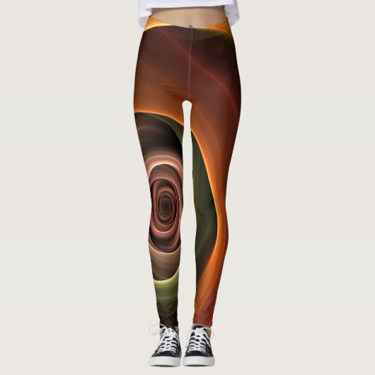 3D Spiral Abstract Warm Colors Modern Fractal Art Leggings (Voorkant)