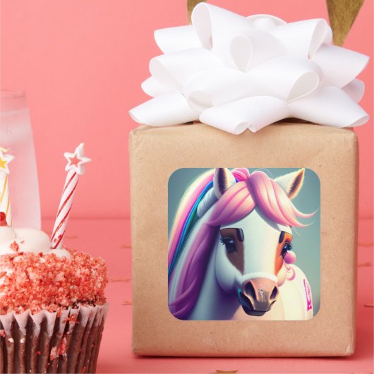 3D Spirit Pony 2 Vierkante Sticker (Feest)