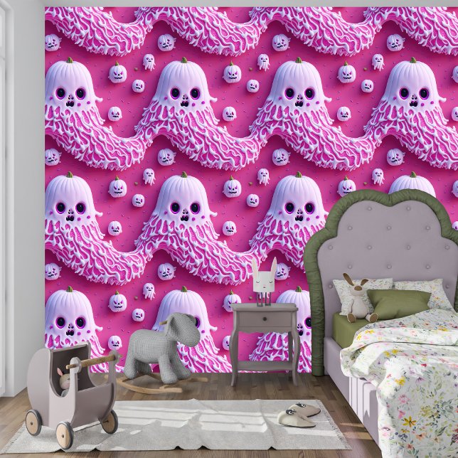 3D Spooky Schattigee Roze Spook Kinder Halloween Behang (Creator heeft geüpload)